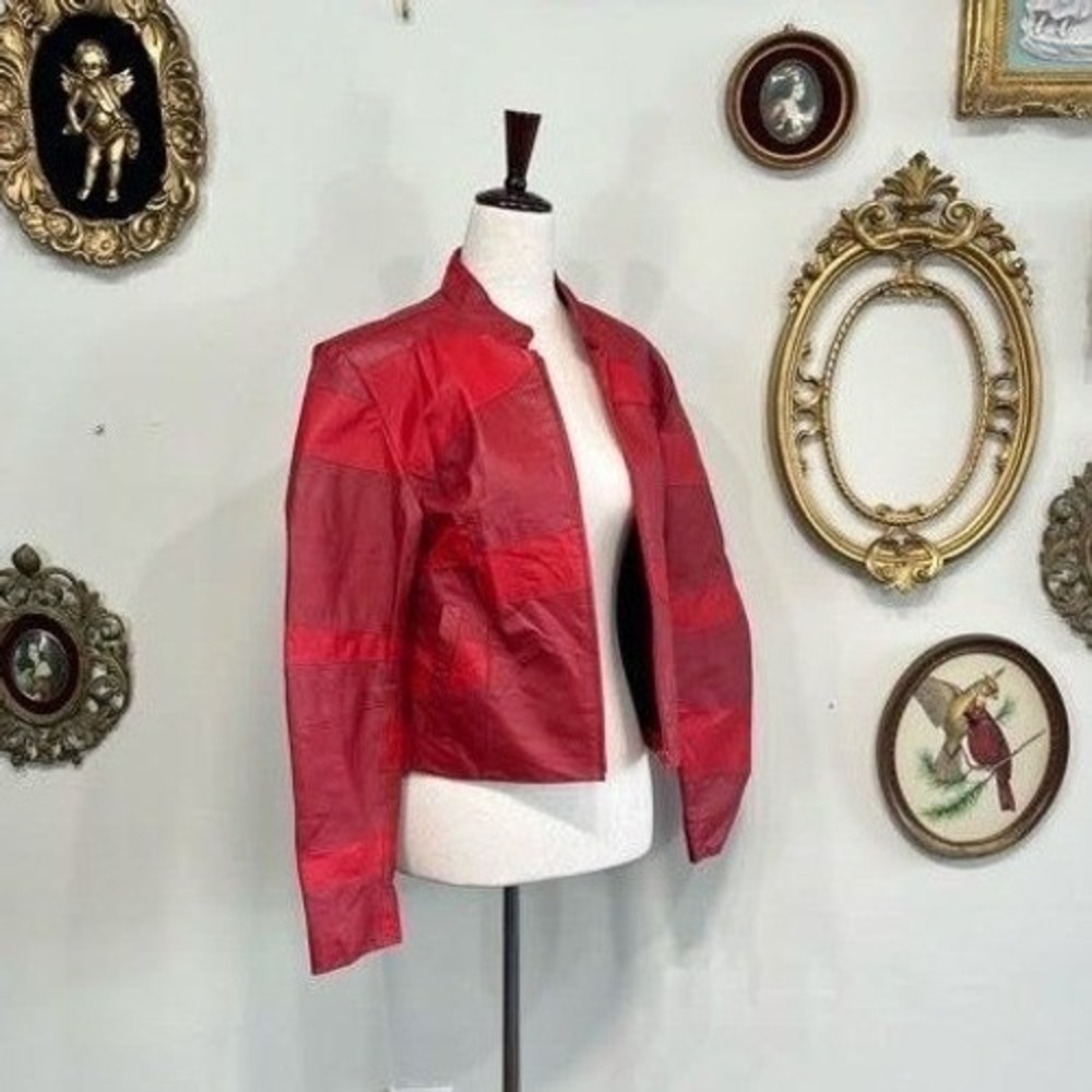 Vintage Kika Cuero Red Patchwork Leather Moto Jacket - Y2K Style - Size M